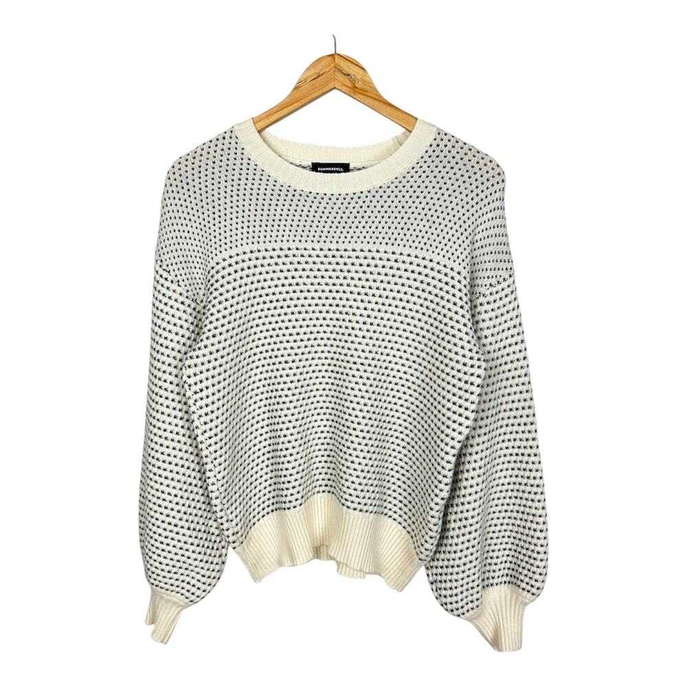 Summersalt Sweater Luxe Cashmere Wool Blend Mix Stitch Balloon Sleeve Crew Neck - Picture 2 of 10